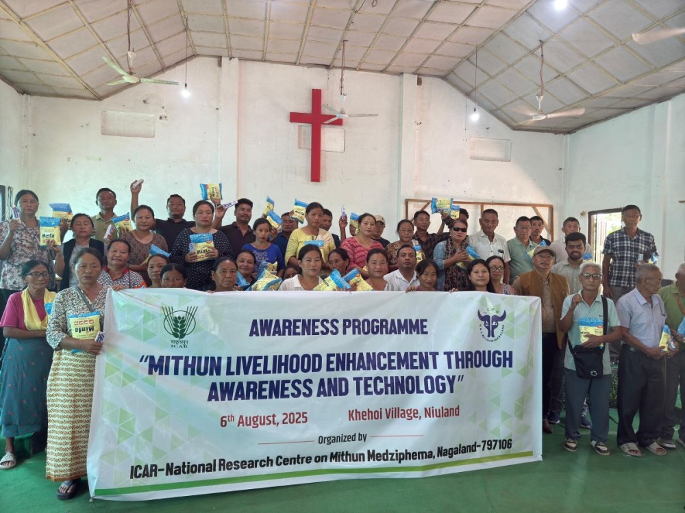 Participants and resource persons at the awareness programme on Mithun farming held at Khehoi village on August 6.